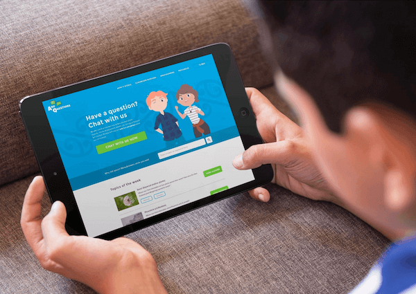 Checking out the AnyQuestions website at home on a tablet.