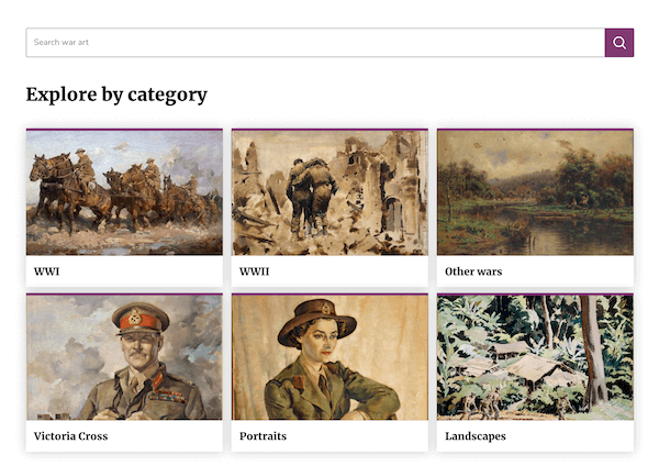 Screenshot of the National Collection of War Art on the Archives website.