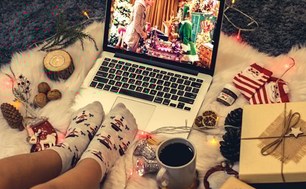 Watching Christmas movies surrounded by Christmas stuff.