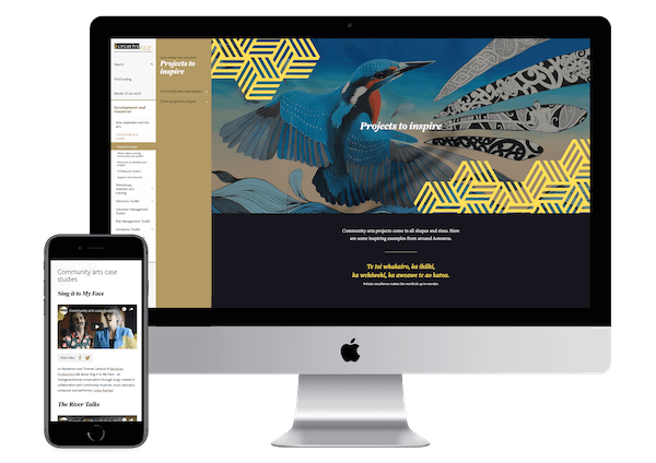 Community Arts Toolkit on a desktop and a mobile phone. Click to view the case study. 