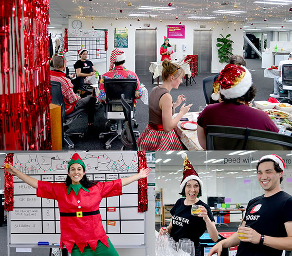 Collage of photos from Boost's Merry Quizmas evening.