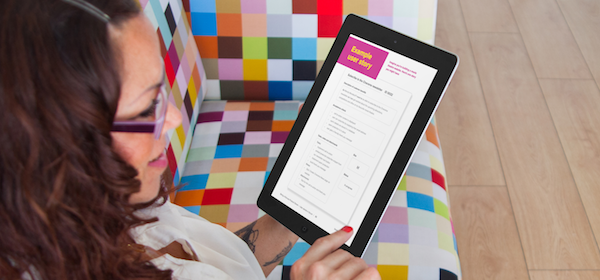 Click the photo of a woman using the Product Owner guide on a tablet to get your free copy.